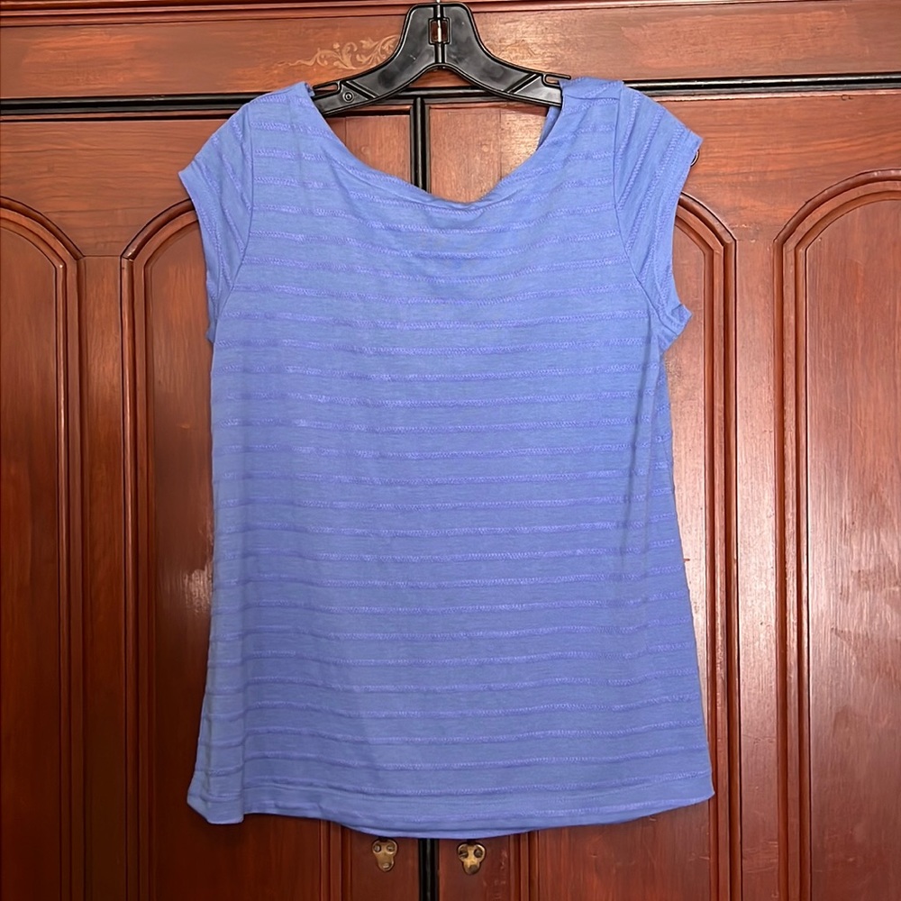 LOFT Textured Striped Tie Back Tee Fresh Lapis Color Size Small